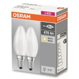 OSRAM LED žárovka svíčka E14 4W 827 matná sada 2ks