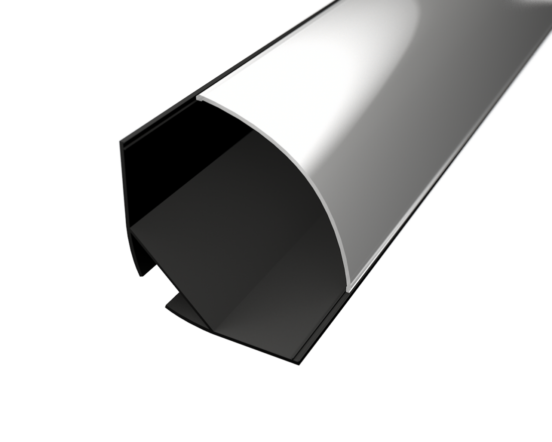 LED Solution Hliníkový profil pro LED pásky rohový R1 černý Vyberte variantu a délku: Profil + Kulatý čirý difuzor 1m