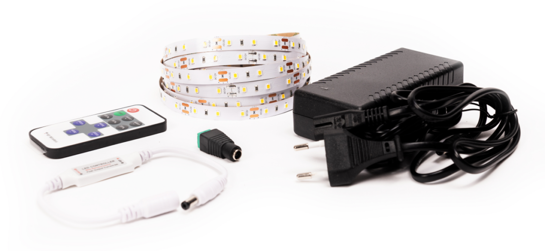 LED Solution LED pásek 12W/m 12V bez krytí IP20 5 metrů + adaptér 72W + stmívač s DO Barva světla: Extra teplá bílá 07700_05310_06173