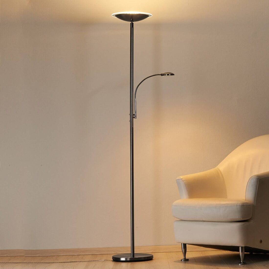 Lindby LED stojací lampa Malea s čtecím ramenem