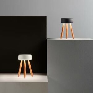 OleV OLEV Drum designová stolní lampa aku dřevo/černá