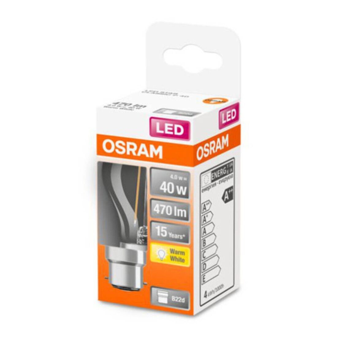 OSRAM Kapková LED žárovka B22d 4W 2 700K čirá