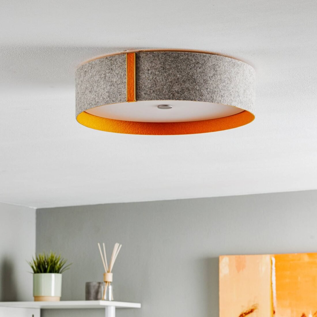 Domus Lara filc - Stropní svítidlo z filcu s LED diodami šedo-oranžové barvy