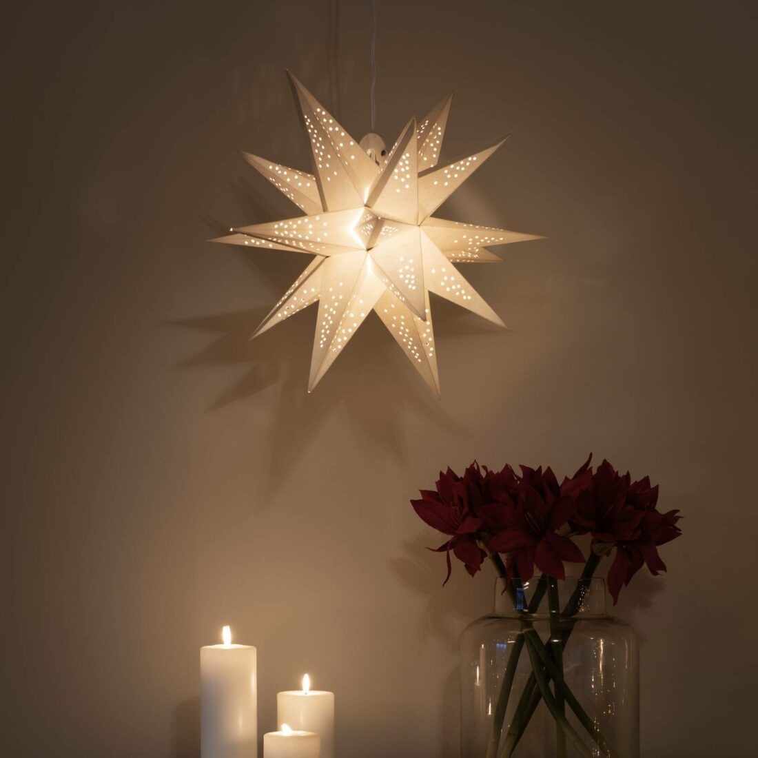 Konstsmide Christmas LED dekorační papírová hvězda 3D bílá