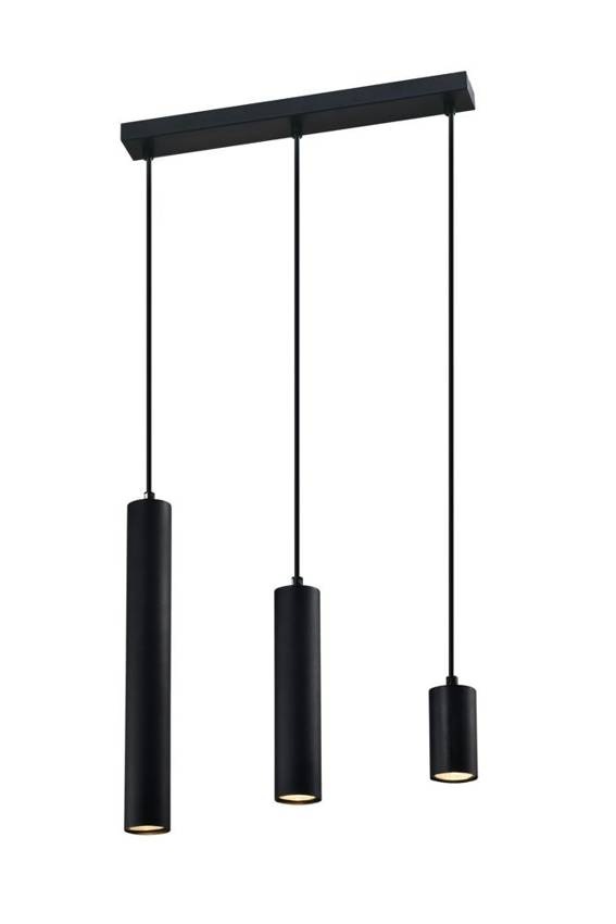 Candellux Černý závěsný lustr Tubo pro žárovku 3x GU10 s různými délkami stínidel 33-79107