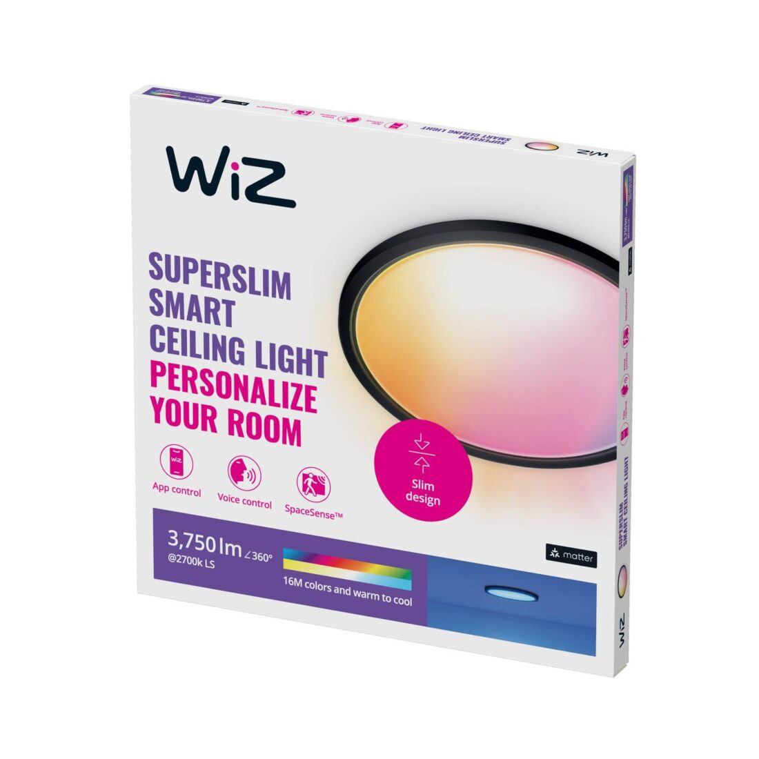 WiZ SuperSlim LED stropní světlo RGBW Ø54cm černé
