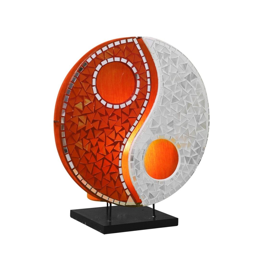 Woru Skleněná mozaiková stolní lampa Ying Yang oranžová/bílá